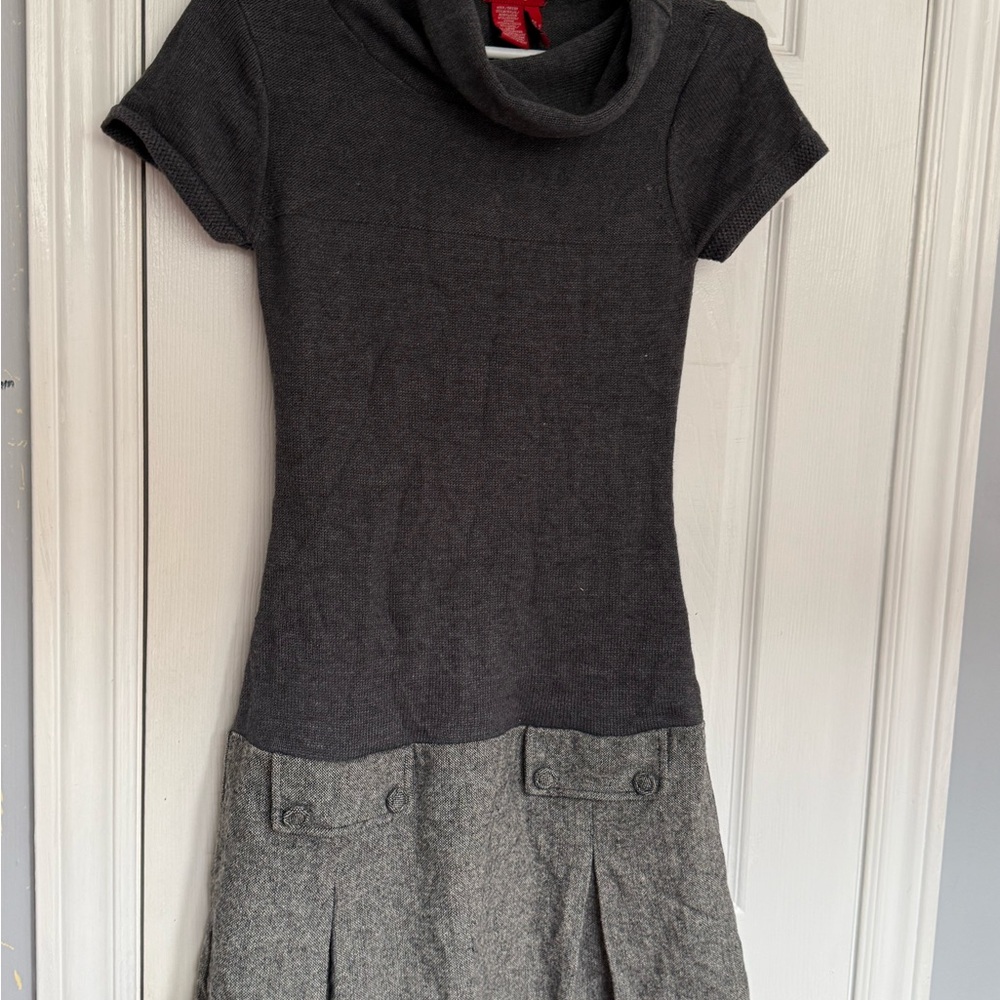 Gray Knit Cowl Neck Dress